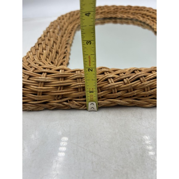 Vintage Wicker Rattan Mirror Arched Wall Hanging Boho Decor Natural 16x14in MCM - Picture 7 of 7